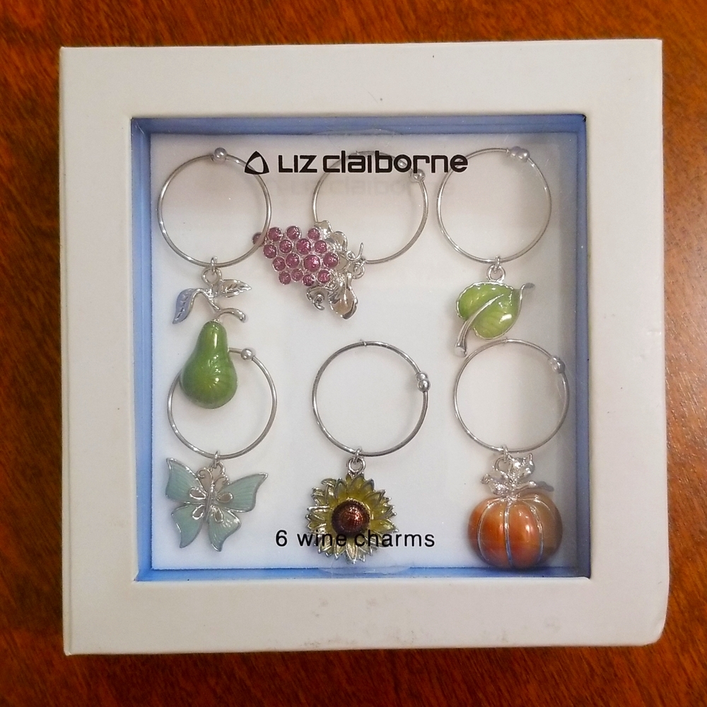 Liz Claiborne 6 Wine Charms NWT